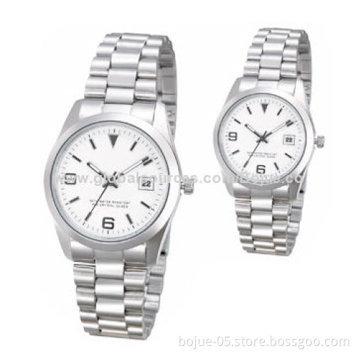 38-26mm Stainless Steel Couple Watches with Japan Movement, Steel Tape Band
